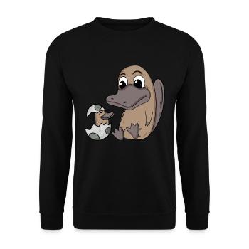 Schnabeltier Mama mit Baby Schnabeltier - Unisex Pullover - Schwarz - Vorne - Alina (178cm) & Michal (187cm)