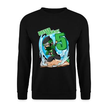 5 Jahre Junge Ninja - 5 Geburtstag - Ich bin 5 - Unisex Pullover - Schwarz - Vorne - Alina (178cm) & Michal (187cm)