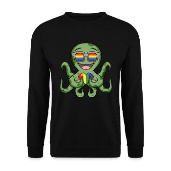 LGBT Tier Krake Regenbogen - Unisex Pullover - Schwarz - Vorne - Alina (178cm) & Michal (187cm)