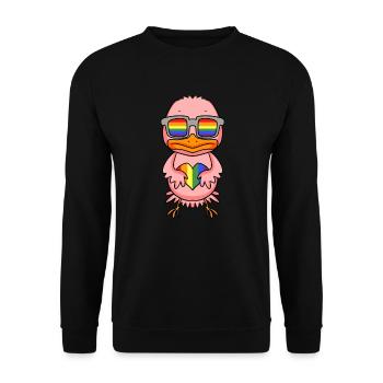 LGBT Tier Huhn Regenbogen - Unisex Pullover - Schwarz - Vorne - Alina (178cm) & Michal (187cm)