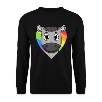 LGBT Tier Esel Regenbogen Herz - Unisex Pullover - Schwarz - Vorne - Alina (178cm) & Michal (187cm)