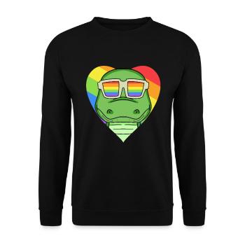 LGBT Tier Krokodile Regenbogen Herz - Unisex Pullover - Schwarz - Vorne - Alina (178cm) & Michal (187cm)