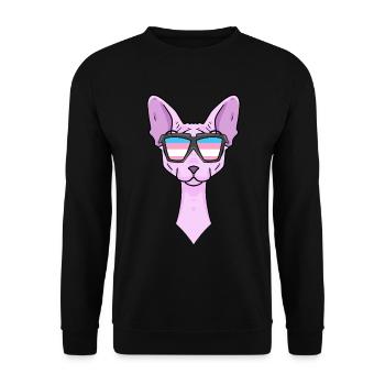 Transgender Transsexuell Sphynx Katze Geschenk - Unisex Pullover - Schwarz - Vorne - Alina (178cm) & Michal (187cm)