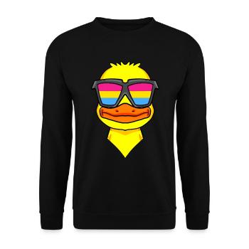Pansexuell Ente - Ente mit Brille - Unisex Pullover - Schwarz - Vorne - Alina (178cm) & Michal (187cm)