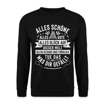 Happy Birthday Gruß für jedes Alter geeignet - Unisex Pullover - Schwarz - Vorne - Alina (178cm) & Michal (187cm)