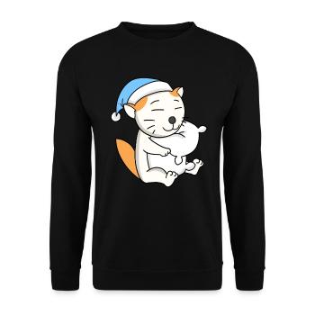 Katze Katzenrasse Selkirk Rex - Unisex Pullover - Schwarz - Vorne - Alina (178cm) & Michal (187cm)