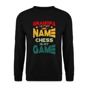Grandpa Is My Name Chess Is My Game Schachspieler - Unisex Pullover - Schwarz - Vorne - Alina (178cm) & Michal (187cm)