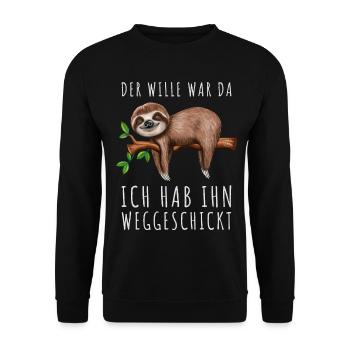 Der Wille war da ich hab ihn weggeschickt Faultier - Unisex Pullover - Schwarz - Vorne - Alina (178cm) & Michal (187cm)