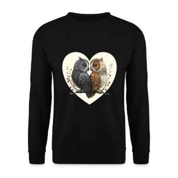 Owl Heart Valentine's Day - Unisex Sweatshirt - black - Front - Alina (178cm) & Michal (187cm)