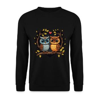 Owl Heart Valentine's Day - Unisex Sweatshirt - black - Front - Alina (178cm) & Michal (187cm)