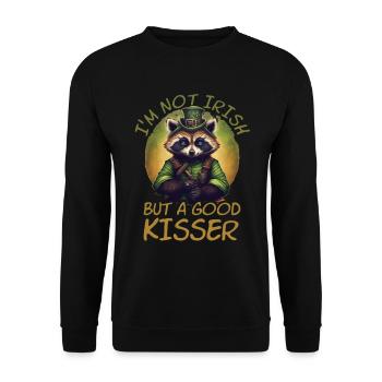 I'm not Irish but a good Kisser Raccoon St. Patty - Unisex Pullover - Schwarz - Vorne - Alina (178cm) & Michal (187cm)