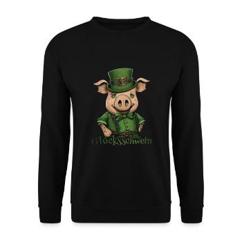Glücksschwein St. Patty Schwein - Unisex Pullover - Schwarz - Vorne - Alina (178cm) & Michal (187cm)