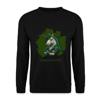 Magical and Lucky Unicorn St. Patty - Unisex Sweatshirt - black - Front - Alina (178cm) & Michal (187cm)