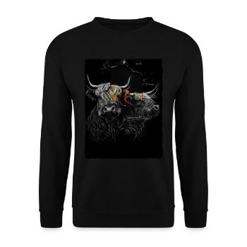 Schottisches Hochlandrind Porträt - Unisex Pullover - Schwarz - Vorne - Alina (178cm) & Michal (187cm)