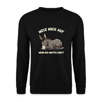 Weck mich auf wenn der Winter endet Müder Esel - Unisex Pullover - Schwarz - Vorne - Alina (178cm) & Michal (187cm)