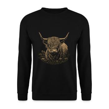Schottisches Hochlandrind Porträt - Unisex Pullover - Schwarz - Vorne - Alina (178cm) & Michal (187cm)