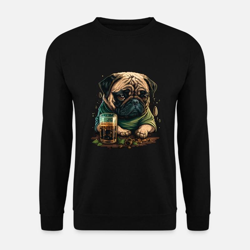 Grumpy Pug drinks whiskey - Unisex Sweatshirt - black