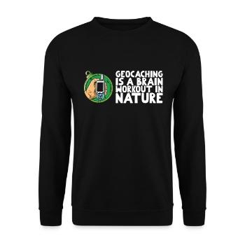 Geocaching is a brain workout in nature - Unisex Sweatshirt - black - Front - Alina (178cm) & Michal (187cm)