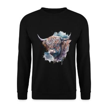 Hochlandrind Wasserfarben Portrait - Unisex Pullover - Schwarz - Vorne - Alina (178cm) & Michal (187cm)