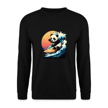 Panda ours surfant sur la grosse vague - Sweat-shirt Unisexe - noir - Devant - Alina (178cm) & Michal (187cm)