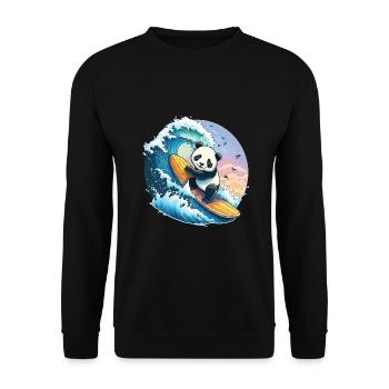 Panda ours surfant sur la grosse vague - Sweat-shirt Unisexe - noir - Devant - Alina (178cm) & Michal (187cm)
