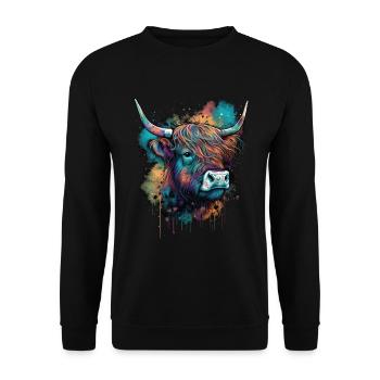 Hochlandkuh - Unisex Pullover - Schwarz - Vorne - Alina (178cm) & Michal (187cm)