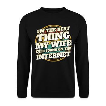 Gefunden von meiner Frau Humor Witz Paar - Unisex Pullover - Schwarz - Vorne - Alina (178cm) & Michal (187cm)