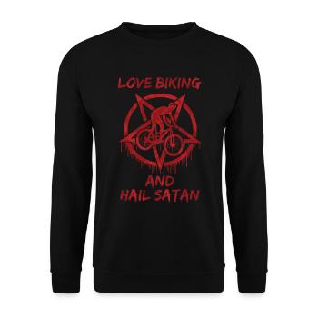 Love Biking and Hail Satan - Unisex Pullover - Schwarz - Vorne - Alina (178cm) & Michal (187cm)
