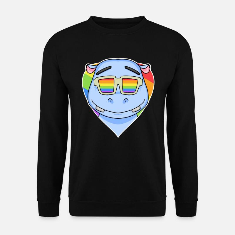 Regenbogen - Nilpferd mit Brille - Unisex Pullover - Schwarz