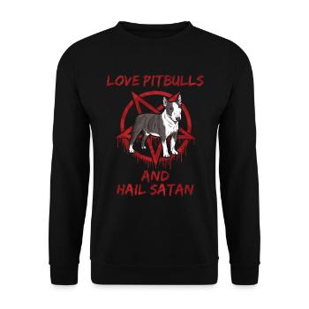 Love Pitbulls and Hail Satan - Unisex Pullover - Schwarz - Vorne - Alina (178cm) & Michal (187cm)