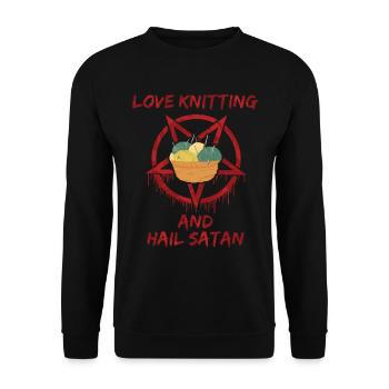 Love Knitting and Hail Satan - Unisex Pullover - Schwarz - Vorne - Alina (178cm) & Michal (187cm)