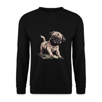 Petit chien carlin mignon - Sweat-shirt Unisexe - noir - Devant - Alina (178cm) & Michal (187cm)