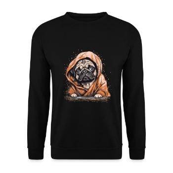 Petit chien carlin mignon - Sweat-shirt Unisexe - noir - Devant - Alina (178cm) & Michal (187cm)