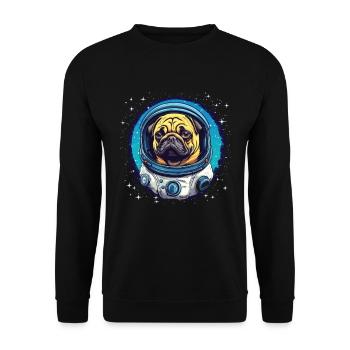 Niedlicher Mops Atsronaut Outa Space - Unisex Pullover - Schwarz - Vorne - Alina (178cm) & Michal (187cm)