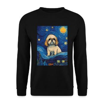 Shih Tzu &; Starry Night: A Masterpiece of the - Unisex Sweatshirt - black - Front - Alina (178cm) & Michal (187cm)