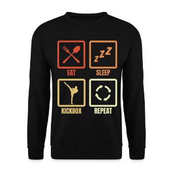 Essen Schlafen Kickboxen Wiederholen - Unisex Pullover - Schwarz - Vorne - Alina (178cm) & Michal (187cm)
