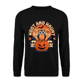 Schrei Und Spuk - Halloween-eule - Unisex Pullover - Schwarz - Vorne - Alina (178cm) & Michal (187cm)
