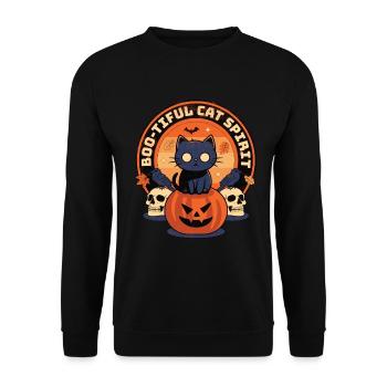 Boo-tiful Cat Spirit - Spooky and Cute Halloween - Unisex Pullover - Schwarz - Vorne - Alina (178cm) & Michal (187cm)