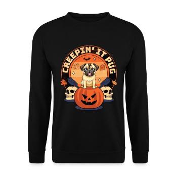 Creepin' it Pug - Cute Canine Halloween Thrills - Unisex Pullover - Schwarz - Vorne - Alina (178cm) & Michal (187cm)