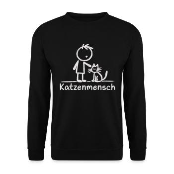 Katzenmensch - Doodle Design für Katzenliebhaber - Unisex Pullover - Schwarz - Vorne - Alina (178cm) & Michal (187cm)