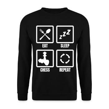 Essen Schlafen Schach Wiederholen - Unisex Pullover - Schwarz - Vorne - Alina (178cm) & Michal (187cm)