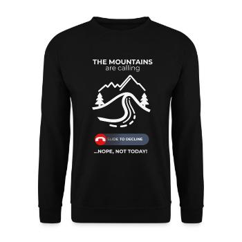 Mountains Call Rejected – Comfy Day Humor - Unisex Pullover - Schwarz - Vorne - Alina (178cm) & Michal (187cm)