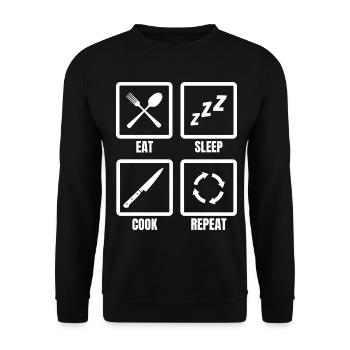 Manger, dormir, cuisiner, répéter - Sweat-shirt Unisexe - noir - Devant - Alina (178cm) & Michal (187cm)