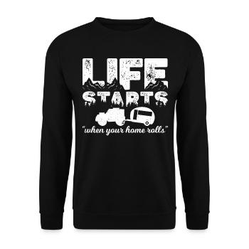 life starts when your home rolls - Unisex Pullover - Schwarz - Vorne - Alina (178cm) & Michal (187cm)
