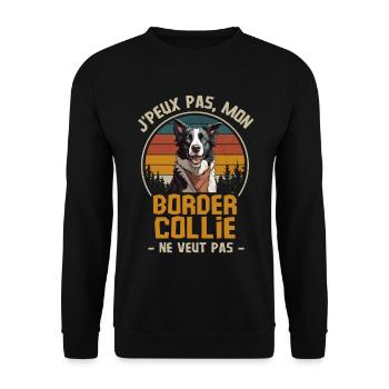 Humour border collie Retro - Sweat-shirt Unisexe - noir - Devant - Alina (178cm) & Michal (187cm)