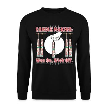 Fabrication de bougies : cire, mèche enlevée. - Sweat-shirt Unisexe - noir - Devant - Alina (178cm) & Michal (187cm)