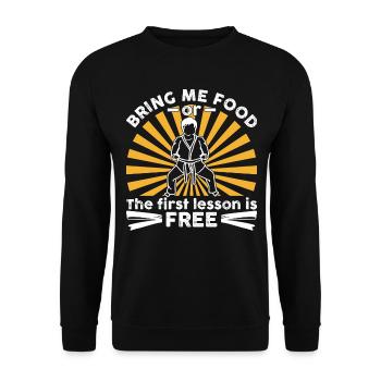 Bring mir Essen oder die erste Lektion ist kostenlos - Unisex Pullover - Schwarz - Vorne - Alina (178cm) & Michal (187cm)