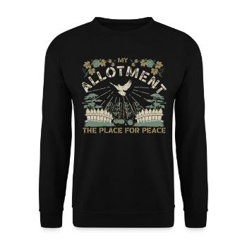 Mein Schrebergarten, der Ort des Friedens - Unisex Pullover - Schwarz - Vorne - Alina (178cm) & Michal (187cm)