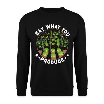 eat what you produce - Unisex Sweatshirt - black - Front - Alina (178cm) & Michal (187cm)