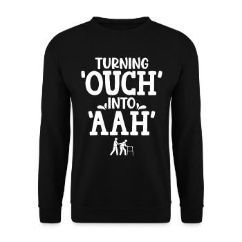 „autsch“ In „aah“ Verwandeln – Beruhigendes - Unisex Pullover - Schwarz - Vorne - Alina (178cm) & Michal (187cm)